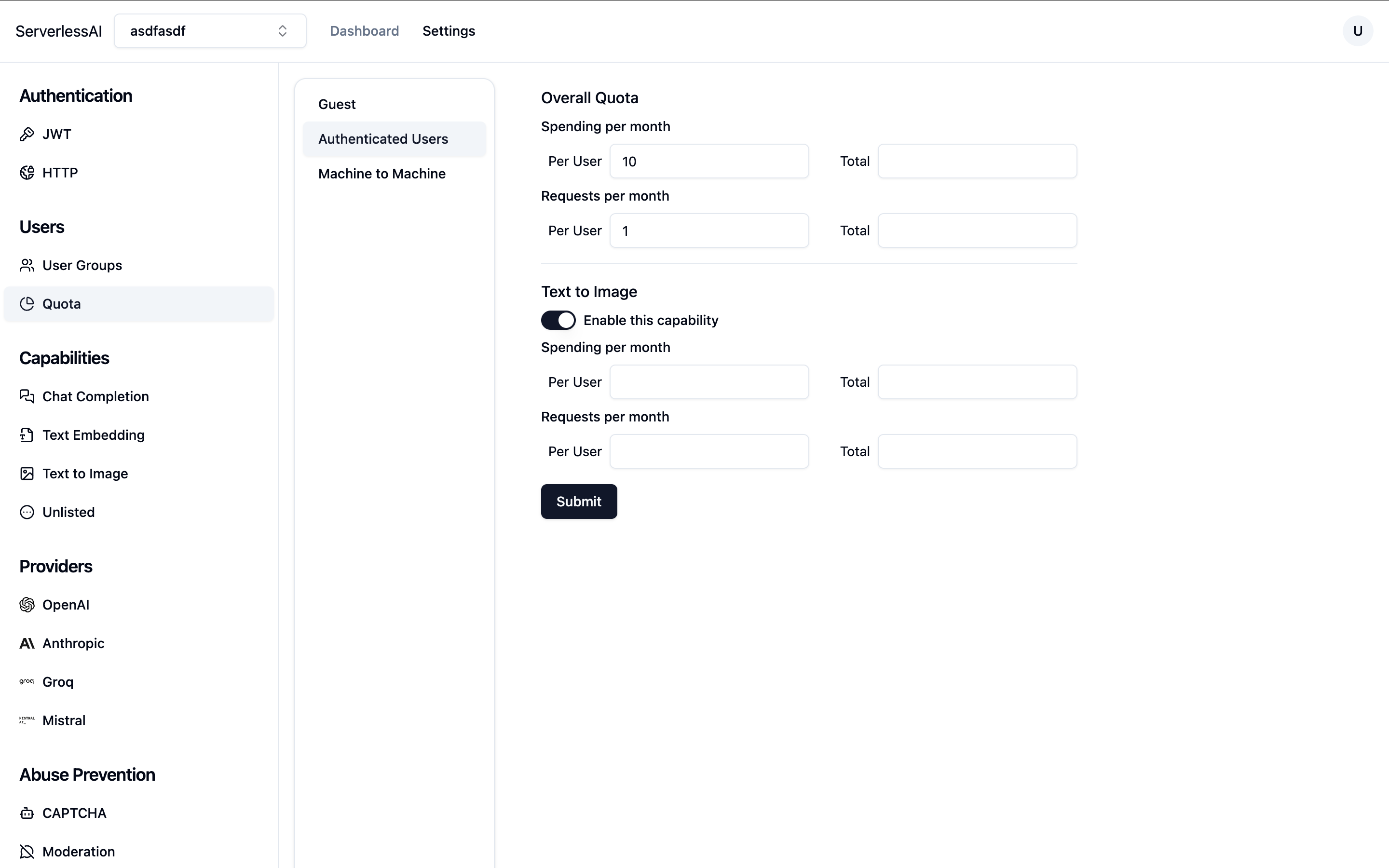 ServerlessAI quota